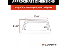 Lippert 24in x 36in shower pan; right drain - white