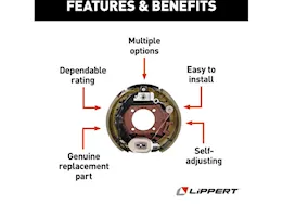 Lippert 12.25in x 3.38in lh electric brake assembly, 4-bolt; 8000# axle