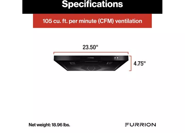 Lippert 12v range hood with charcoal filter ductless version, black