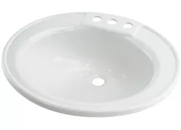 Lippert 17in x 20in oval lavatory sink; 3 faucet holes - white