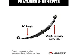 Lippert 4-leaf, double eye spring, 2200lb, 26in, 25.25in, 2in, 72-78