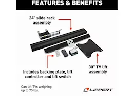 Lippert tv lift w/switch and plate, ir remote control