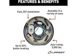 Lippert 10in x 2.25in rh forward self-adjusting brakes, 4-bolt: 3500# axle