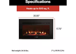 Lippert 30in flat build-in fireplace w/wood flame, 1500w blk