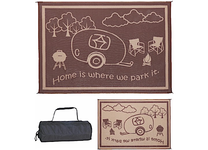 MING’S MARK STYLISH CAMPING 8 FT. X 11 FT. RV HOME MAT - BROWN/BEIGE
