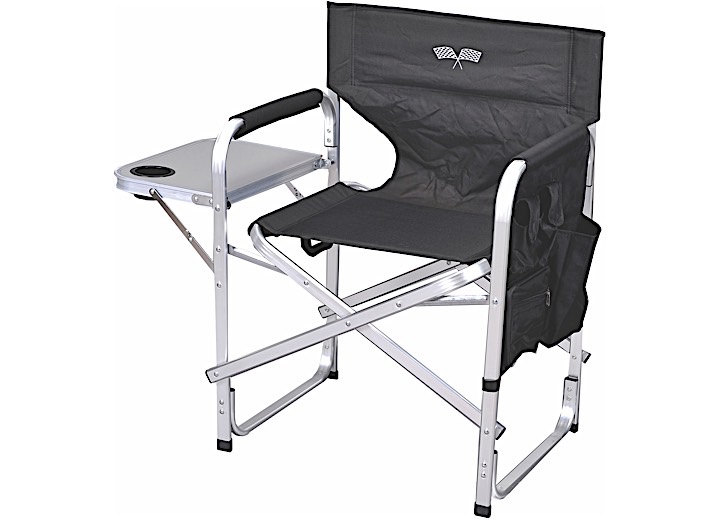 Ming’s Mark Stylish Camping Director Chair with Side Table - Black with Flag