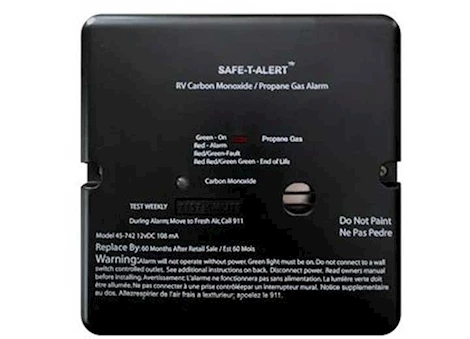 Safe-T-Alert 45 Series RV Dual CO/LP Alarm - Black, Flush Mount