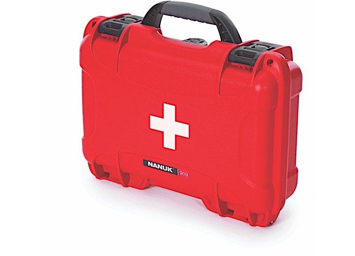 Nanuk 909 waterproof hard case 909 w/first aid logo - red, interior: 11.4 x 7 x 3.7in