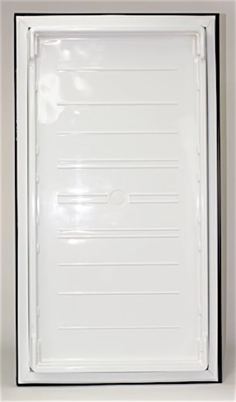 BLACK LOWER DOOR ASSEMBLY USED WITH REFRIGERATORS IN CAMPERS/TRAILERS/RVS
