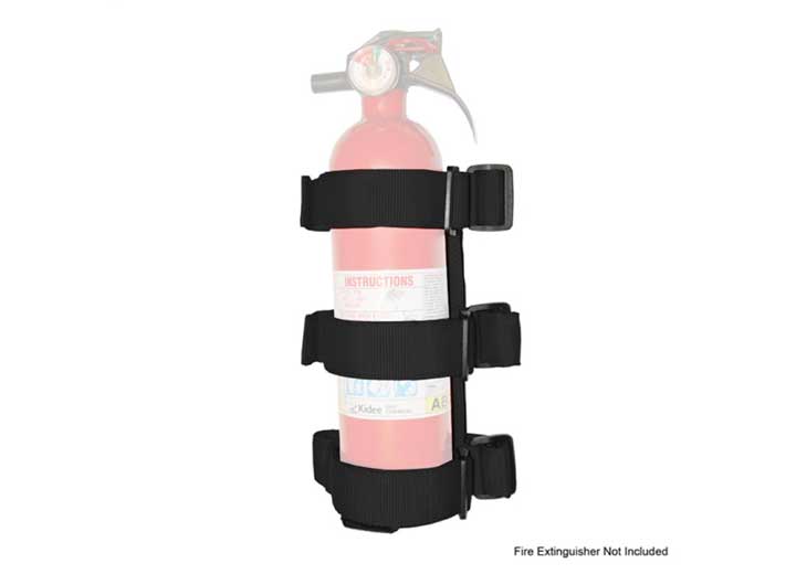 Rugged ridge fire extinguisher holder, sport bar, black; 55-19 jeep cj/wrangler/gladiator
