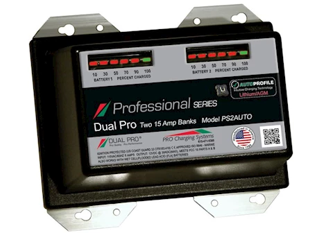 PRO Charging Systems DUAL PRO PROFESSIONAL SRS LITHIUM/AGM TWO BANK 12V/15A SEALED WATERPROOF CHARGER