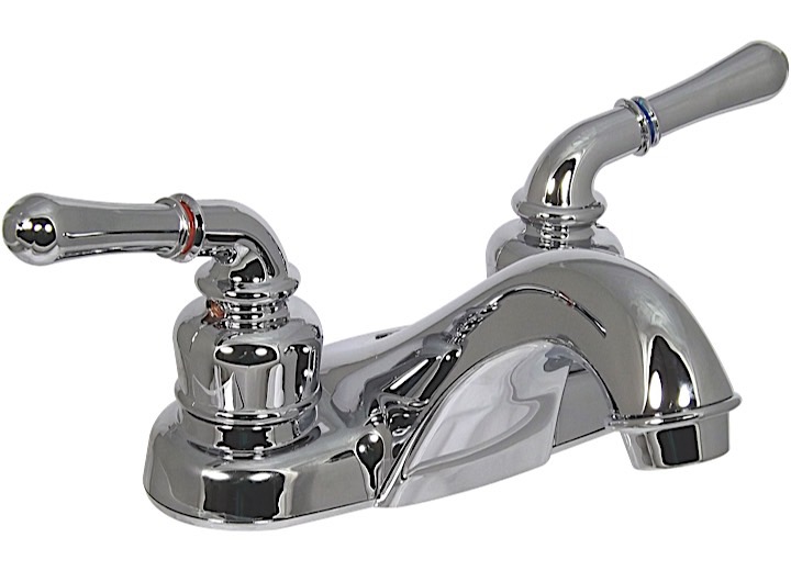 Valterra Products LLC BATHROOM FAUCET, 4IN LOW ARC, 2 LEVER TEACUP, 1/4 TURN, PLASTIC, CHROME