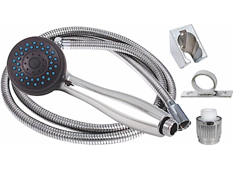 Valterra Products LLC SHOWER HEAD KIT, 3 FUNCTION HANDHELD, FLOW CTRL, 60IN SS HOSE, CHROME