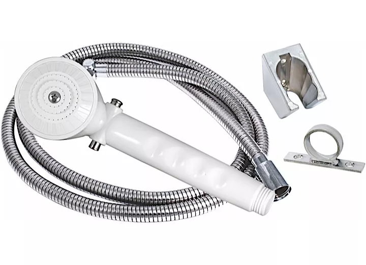 Valterra Products LLC Shower head kit, trickle shut-off, 60in hose, metal, white