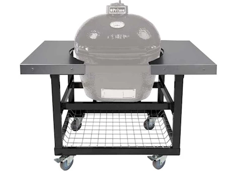PRIMO METAL CART BASE WITH BASKET & STAINLESS STEEL SIDE SHELVES FOR PRIMO LARGE & XL OVAL GRILL HEAD