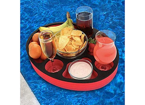 Polar Whale Floating Round Drink Holder Refreshment Table Tray, Red/Black, 17"