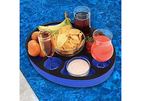 Polar Whale Floating Round Drink Holder Refreshment Table Tray, Blue/Black, 17"