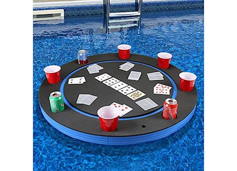 Polar Whale Floating Round Card Game Table, Blue/Black