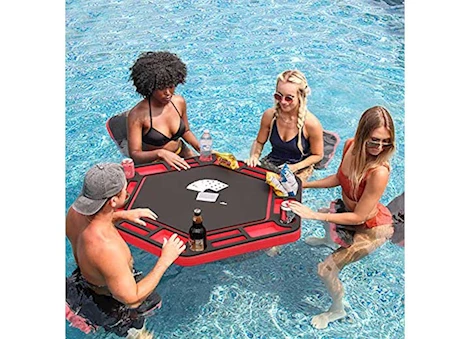 Polar Whale Products FLOATING RED AND BLACK LARGE POKER TABLE WITH 4 SADDLE SEATS