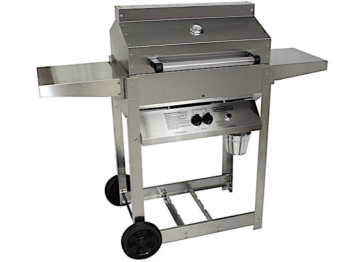 PHOENIX GRILLS PROPANE GAS STAINLESS STEEL FABRICATED MODEL WITH RIVETED GRILL HEAD & OPEN 4 LEG CART