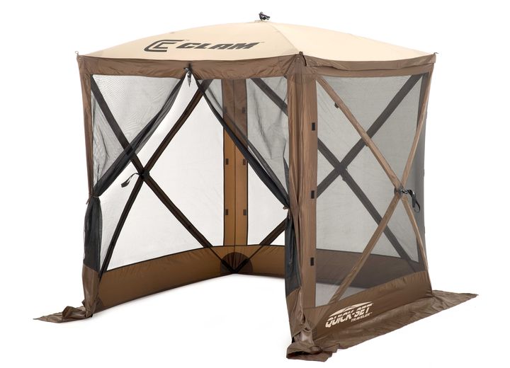 QUICK-SET BY CLAM TRAVELER 4-SIDED SCREEN SHELTER - BROWN WITH TAN ROOF & BLACK MESH