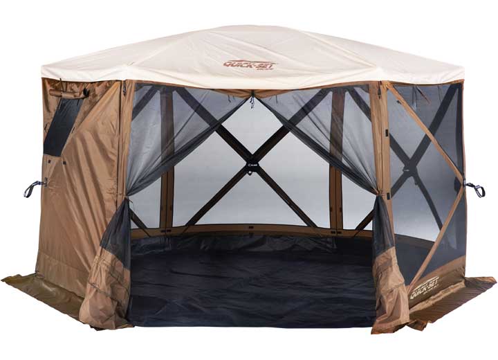 QUICK-SET ESCAPE SKY CAMPER 6-SIDED SCREEN SHELTER WITH SCREEN ROOF/RAIN FLY/WIND PANELS/FLOOR, BROWN