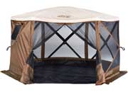 Quick-Set Clam Escape Sky Camper 6-Sided Screen Shelter w/Screen Roof/RainFly/WindPanels/Floor, Brown