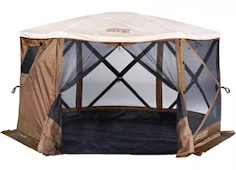 Quick-Set Clam Escape Sky Camper 6-Sided Screen Shelter w/Screen Roof/RainFly/WindPanels/Floor, Brown
