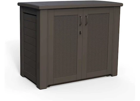 Rubbermaid BRIDGEPORT STORAGE CABINET RATTAN DESIGN RESIN DECK BOX BLACK OAK