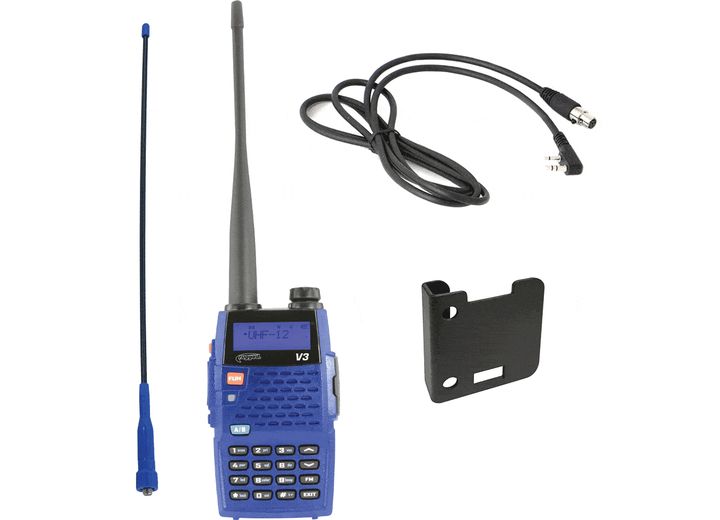 Rugged Radios Analog/digital handheld radio with mount, jumper cable, and long-range antenna