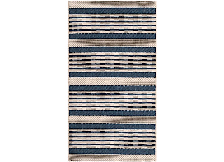 SAFAVIEH COURTYARD COLLECTION OUTDOOR 4'X5'7" SMALL RECTANGLE RUG - NAVY & BEIGE STRIPES