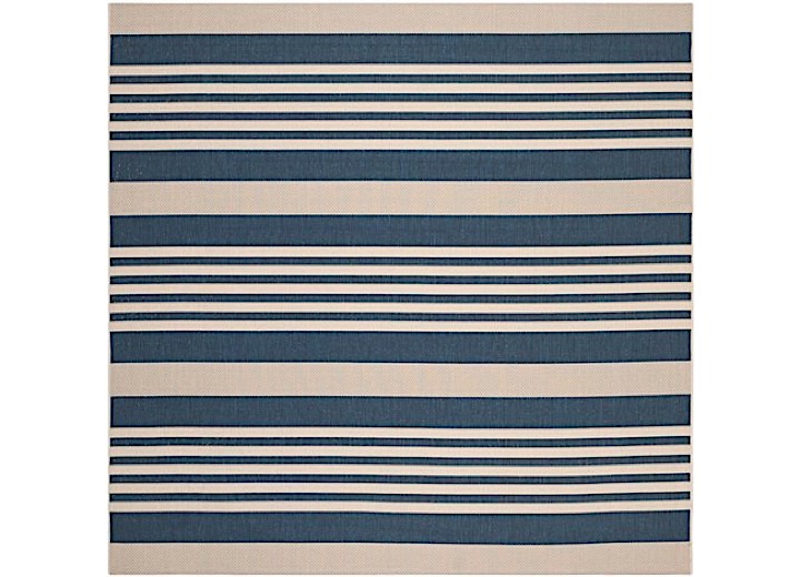 SAFAVIEH COURTYARD COLLECTION OUTDOOR 4'X4' SQUARE RUG - NAVY & BEIGE STRIPES