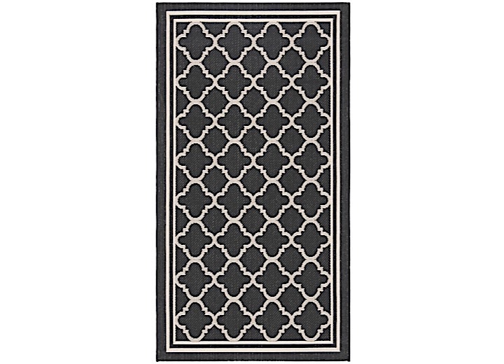 SAFAVIEH COURTYARD COLLECTION OUTDOOR 4'X5'7" SMALL RECTANGLE RUG - BLACK/BEIGE