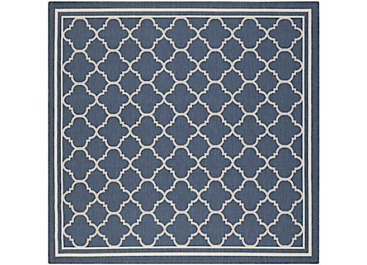 SAFAVIEH COURTYARD COLLECTION OUTDOOR 4'X4' SQUARE RUG - NAVY WITH BEIGE QUATREFOILS