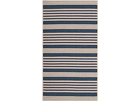 SAFAVIEH COURTYARD COLLECTION OUTDOOR 4'X5'7" SMALL RECTANGLE RUG - NAVY & BEIGE STRIPES
