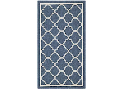 SAFAVIEH COURTYARD COLLECTION OUTDOOR 4'X5'7" SMALL RECTANGLE RUG - NAVY WITH BEIGE QUATREFOILS