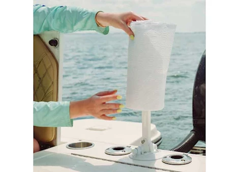 SeaSucker PAPER TOWEL HOLDER W/ELASTIC TENSION BAND TO PREVENT ROLLS FROM UNRAVELING; WHITE