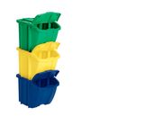 Suncast 18 gal stackable recycle bin, 3 pk, yellow, blue, green