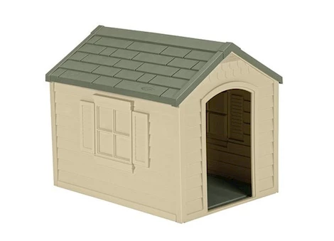 Suncast Deluxe Dog House – Tan with Green Roof Main Image