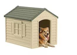 Suncast Deluxe Dog House – Tan with Green Roof