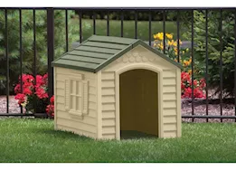 Suncast Deluxe Dog House – Tan with Green Roof