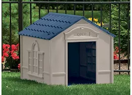 Suncast Deluxe Dog House – Light Taupe with Blue Roof