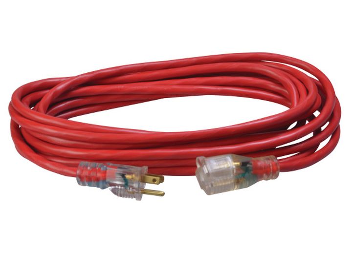 SOUTHWIRE STANDARD OUTDOOR EXTENSION CORD WITH LIGHTED END – 25 FT., 14/3 GAUGE, 15 AMP, RED