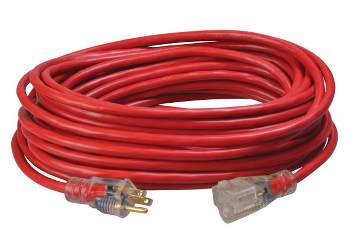 50FT SJTW 14/3 OUTDOOR EXTENSION CORD W/ LIGHTED END (RED)