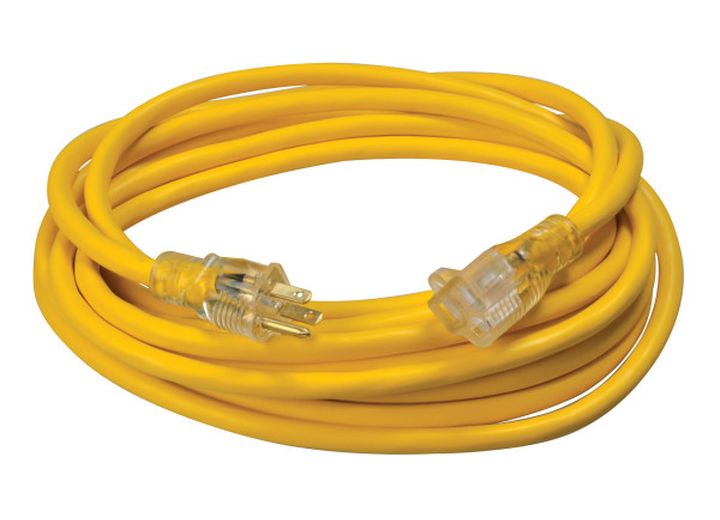 25FT SJTW 12/3 OUTDOOR EXTENSION CORD W/ LIGHTED END (YELLOW)