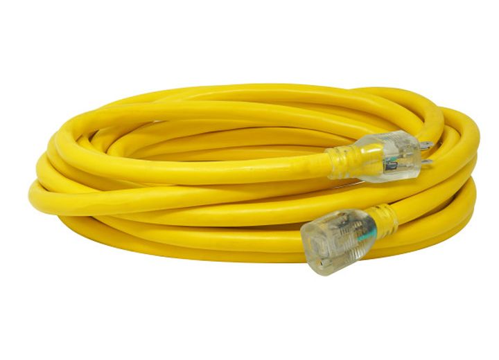 25FT SJTW 10/3 OUTDOOR EXTENSION CORD W/ LIGHTED END (YELLOW)