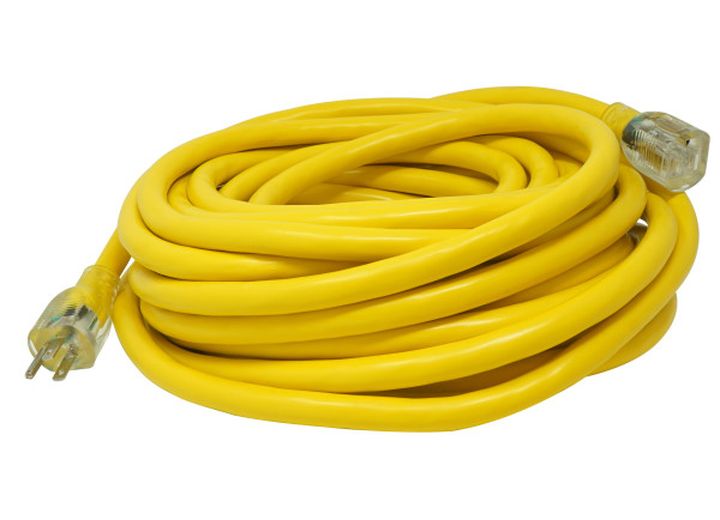 SOUTHWIRE STANDARD OUTDOOR EXTENSION CORD WITH LIGHTED END – 50 FT., 15 AMP, 10/3 GAUGE, YELLOW