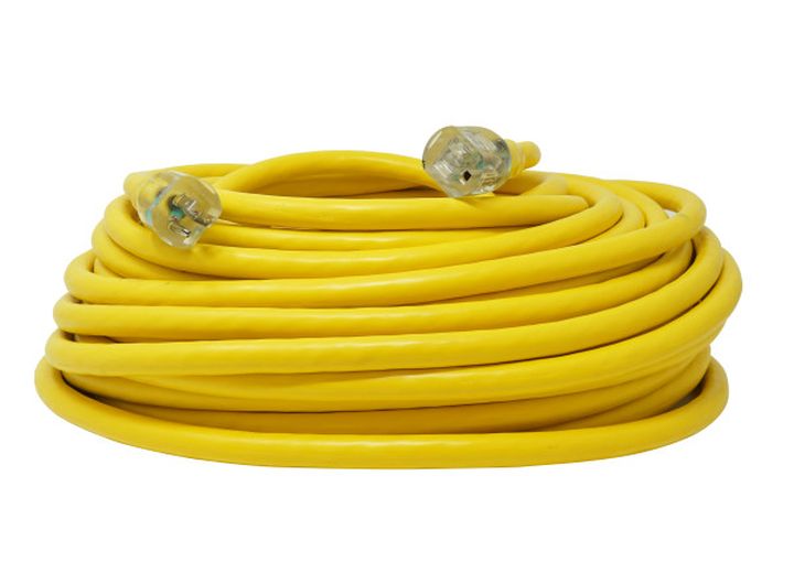 SOUTHWIRE STANDARD OUTDOOR EXTENSION CORD WITH LIGHTED END – 100 FT., 15 AMP, 10/3 GAUGE, YELLOW