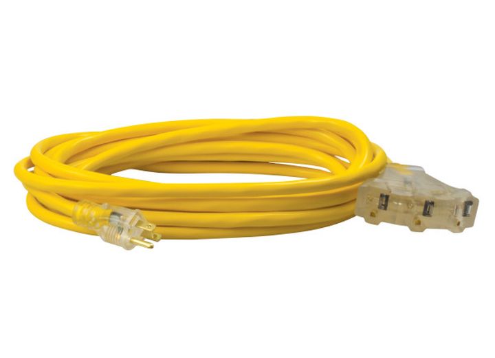 25FT SJTW 12/3 THREE-WAY POWER BLOCK W/ LIGHTED END (YELLOW)