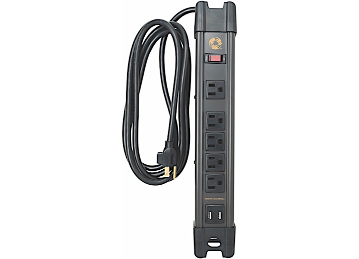 SOUTHWIRE MAGNETIC POWER STRIP W/USB, 5 OUT, 8FT
